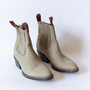 Size 8.5-9 | Vintage Deadstock 80s Western Boot | Light Brown Beige Suede Chelsea Boots | 
