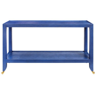 Karl Springer Duchess Console in Blue Lacquered Linen 1990s (Signed)