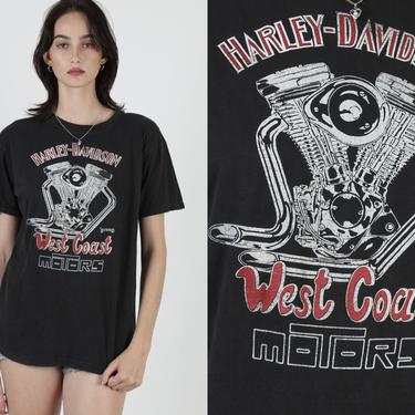 Vintage 80s Harley Davidson Motorcycle Biker West Coast Motors Dealer T Shirt 