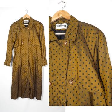 Vintage 80s Irridescent Polka Dot Trench Rain Coat With Oversized Shoulder Pads Size L 