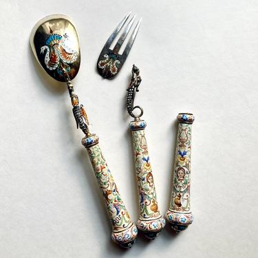 Antique Renaissance Revival Silver Gilt Enamel Cutlery Set As Is Ratzersdorfer ? 