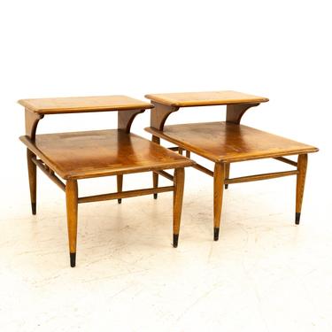 Andre Bus for Lane Acclaim Mid Century Walnut Dovetail Step Side End Tables - Pair - mcm 