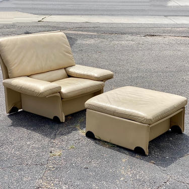 Italian Leather Lounge Chair + Ottoman by Brunati