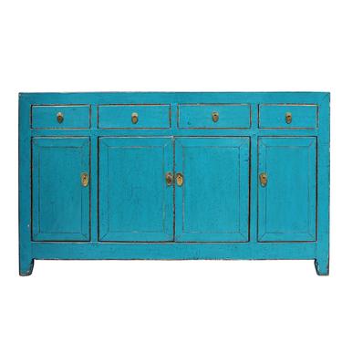 Chinese Distressed Rustic Blue Sideboard Buffet Table Cabinet cs4948S