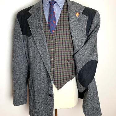Vintage PENDLETON Wool Tweed Western Blazer ~ size 46 R ~ Herringbone jacket / sport coat ~ Elbow Patches ~ 
