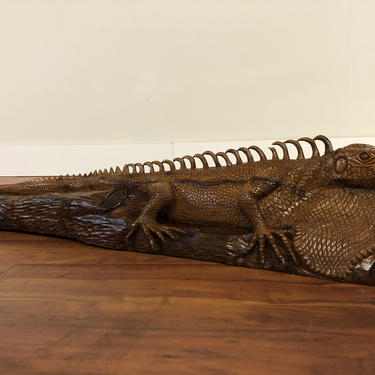Large Hand Carved Wooden Iguana 