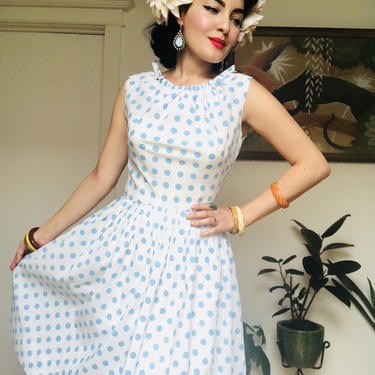 1950s Stacy Ames polka dot pinup rockabilly dress 