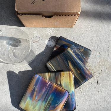 Limited Batch Marbled Glass Coaster  (Set of Four) Petrified Wood 