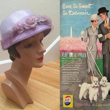 Spring Time Strolls - Vintage 1950s Lavender Faux Straw & Matching Floral Bucket Hat 
