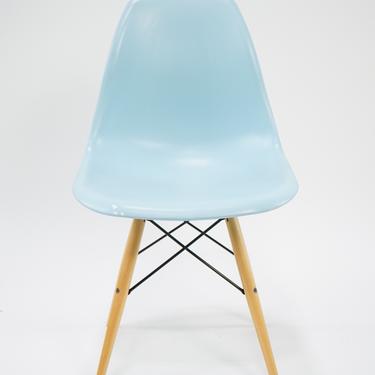 Single Blue Eames Style Dowel Based Chair