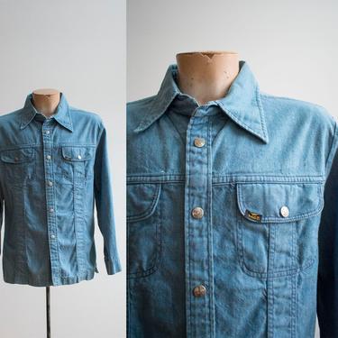 Vintage 1970s Lee Shirt / Vintage Lee Denim Jacket / Vintage Lee Snap Up Shirt / Lee Mr Shirt / Lightwash Denim / 70s Denim Shirt / Dagger 