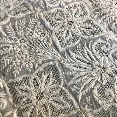 Antique French Lace Bonnet Panel, Exquisite Hand Embroidery Work on Batiste, Period Project Textile 
