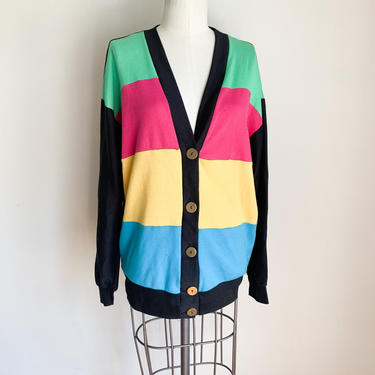 Vintage 1980s Color Block Jersey Top / Cardigan // S-M 