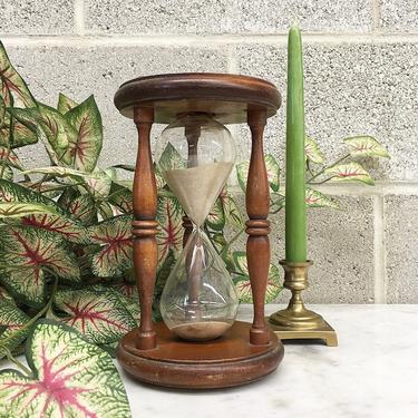 Vintage Hourglass Retro 1980s Natural Wood + Handblown Glass + 55 Minutes + Timer + Sand Clock + Game Timer + Home and Bookshelf Decor 