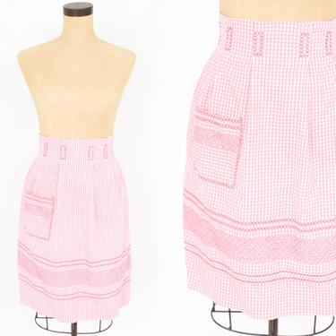 1950s Pink Gingham Apron | 50s Pink Cotton Apron | Hostess Apron 