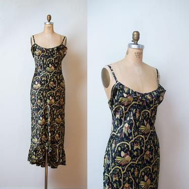1990s Betsey Johnson Dress / 90s Bird Print Slip Dress 