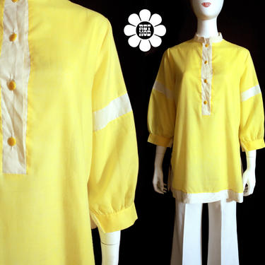 Ethereal Lightweight &amp; Soft Vintage 60s 70s Light Yellow and White Tunic Top 