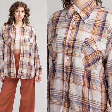 70s Levi's Plaid Button Up Shirt - Men's XL | Vintage Unisex Long Sleeve Collared Top 