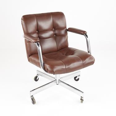 Mid Century Brown and Chrome Swivel Wheeled Office Chair - mcm 