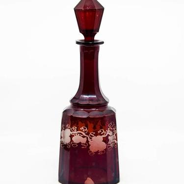 Antique Bohemian Cranberry Crystal Decanter 