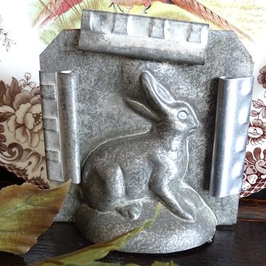 Antique 1920's Chocolate Rabbit Mold, Pewter Covered Steel, Vintage Easter Bunny, Double Sided, Original Clips 