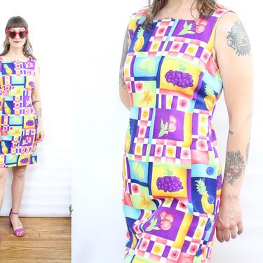 Vintage 90's fruit Mini Dress / 1990's Summer Mini Dress / Fruits / Women's Size Medium by Ru