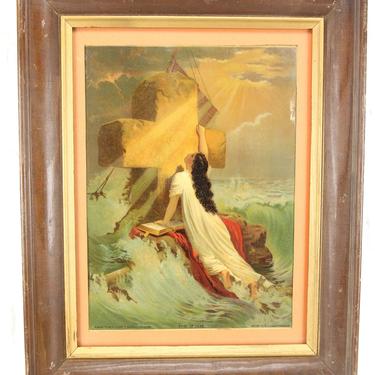 Antique Rock Of Ages Chromolithograph Print By H. Hallett & Co, Portland, Me, 1879 - 15.5 X 19.25&quot; by MemoryHoleVintage