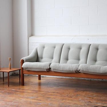 Danish Solid Teak Sofa with Light Teal Woven Upholstery by Domino Mobler 