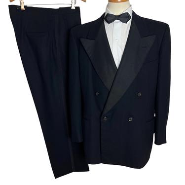 Vintage 1940s Double-Breasted Wool 2pc Tuxedo ~ 44 R ~  Suit / Tux ~ Wedding ~ Art Deco 