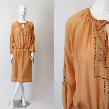 1920s peasant dress silk small medium | vintage embroidered hungarian dress | new in 
