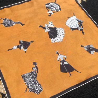 1950s Scarf - Rare Vintage 50s c. 1954/55 Silk Novelty Scarf with Haute Couture Fashion Plate Theme from the Princess Shirazi Collection 
