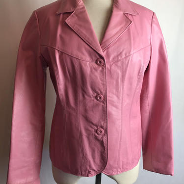 Pink leather jacket~ Wilson leather blazer cut coat~ bubblegum pink~ size Medium 
