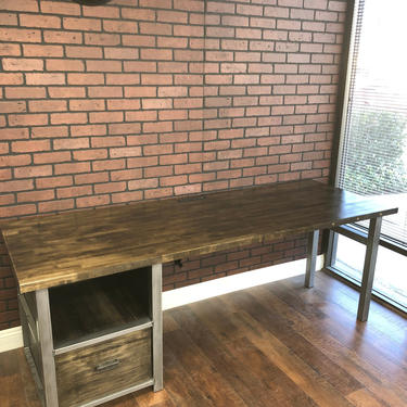 Desk with Cabinet, Wood Butcher block, steel legs / Handmade Cabinet / industrial / rustic office furniture / desk with drawers 