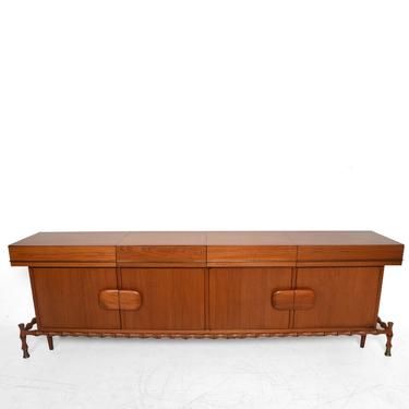 Fabulous Frank Kyle Floating Credenza in Faux Bamboo Mahogany & Brass MOD 1960s 