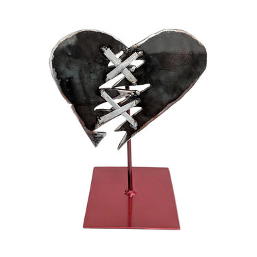 Abstract Mended Heart Metal Table Sculpture 