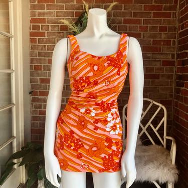 1960s Orange Floral Swimsuit