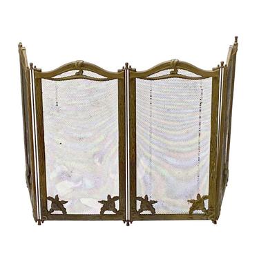 French Art Nouveau 4 Section Steel &#038; Brass Floral Fireplace Screen