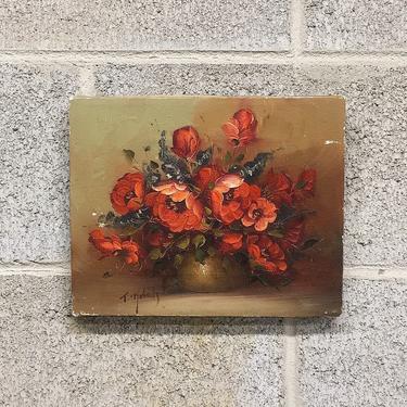 Vintage Floral Painting 1970s Retro Size 8x10 Farmhouse + Artist T Roberts + Oil and Acrylic Paint + Stretched Canvas + Flowers + Wall Art 