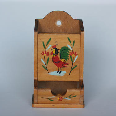 vintage rooster wooden kitchen match box holder 