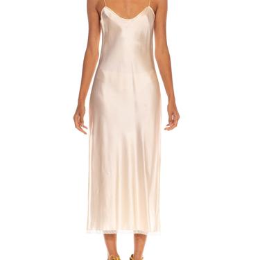 1970S Ivory Silk Bias Cut Slip Dress With Lace Trim 