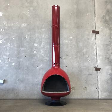 Vintage Mid Century Red Porcelain Finish Malm Fire Drum 3 Fireplace