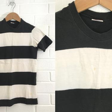 Vintage Jantzen Striped T-Shirt Black and White Stripe Shirt Summer Short Sleeve Hipster Retro 1970s Tee Stripes Medium Small 70s USA 