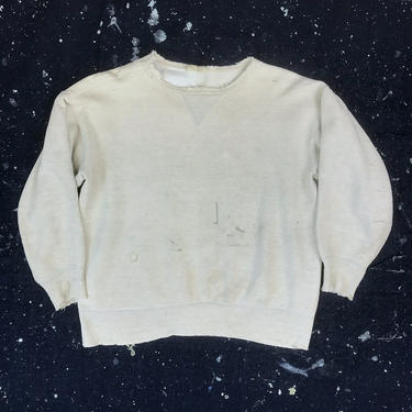 Vintage 1950s Single V Loopwheeled Cotton Distressed Sweatshirt with Repairs 