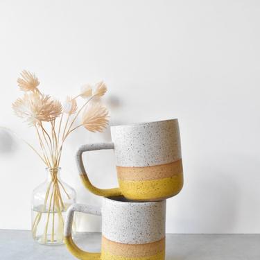 Speckled Stoneware White and Mustard Yellow Simple Color Block Handmade Ceramics Mug 