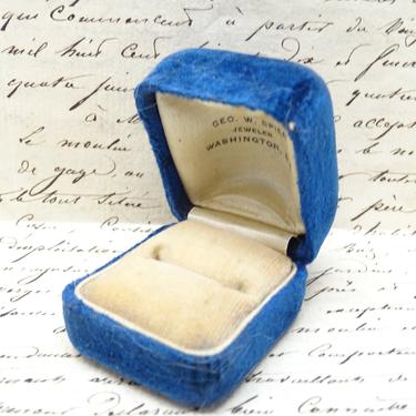Antique Velvet Ring Presentation Box,  Geo W Spier Washington D C,  Vintage Jewelry Casket 
