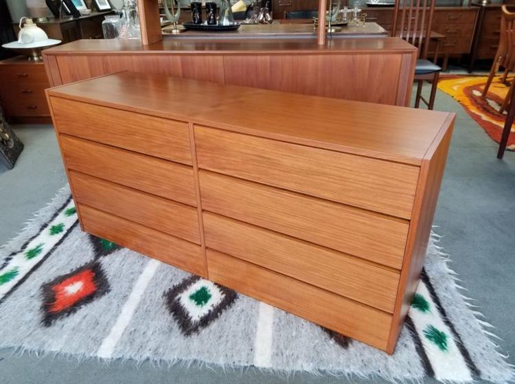 Danish Modern teak eight drawer dresser