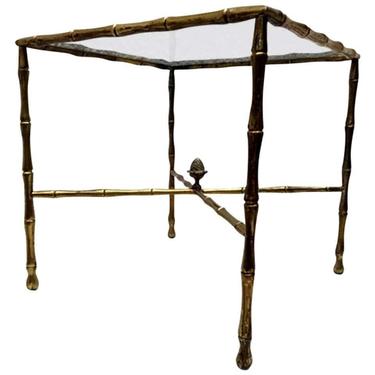 Custom Hollywood Faux Bamboo Brass Side Table by Arturo Pani 