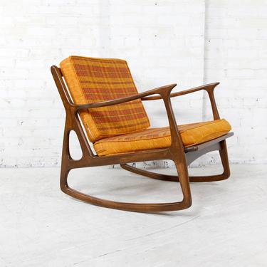 Vintage Italian rocking chair with orange and yellow fabric | Free delivery ONLY in NYC area 