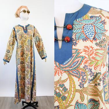 1970s Aananda Indian cotton dress caftan small medium |  vintage spring 