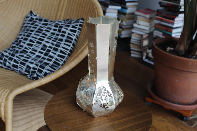 Awesome Mid-Century Modern / Contemporary Modernist Folding Metal Cut out Vase with Floral Scandinavian Very Kartell Looking or Finnish 